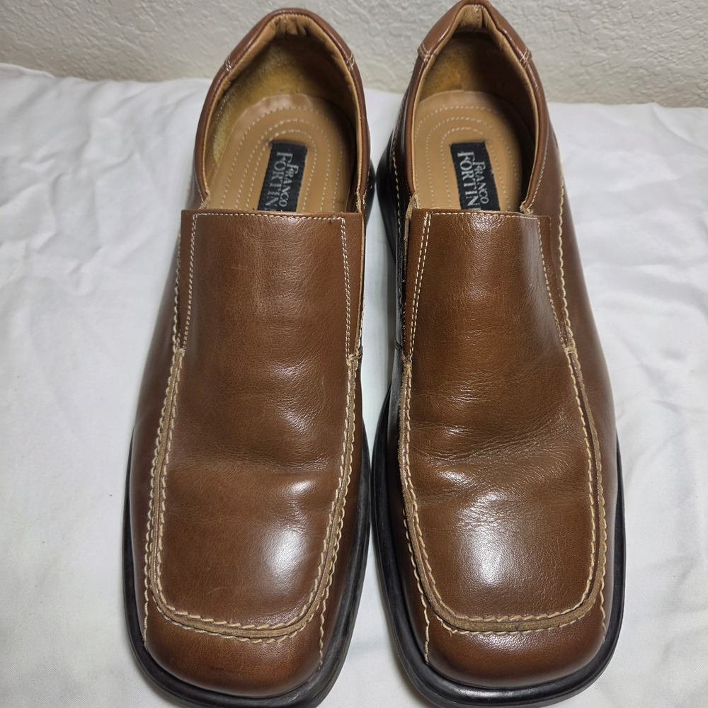 Franco Fortini Mens Brown Leather Square Toe Slip On Loafers Size 12 S2381